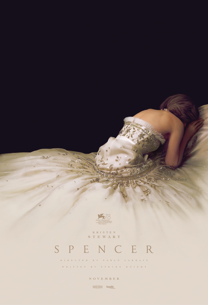 SPENCER teaser poster featuring vintage Chanel evening gown. | Photo Credit: NEON