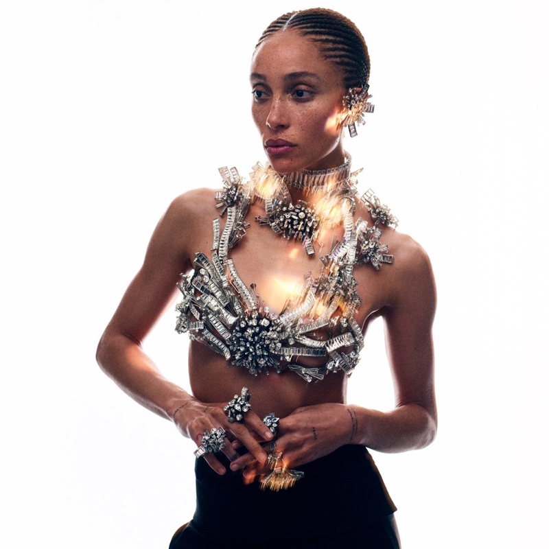 Adwoa Aboah poses for Swarovski Collection II campaign.