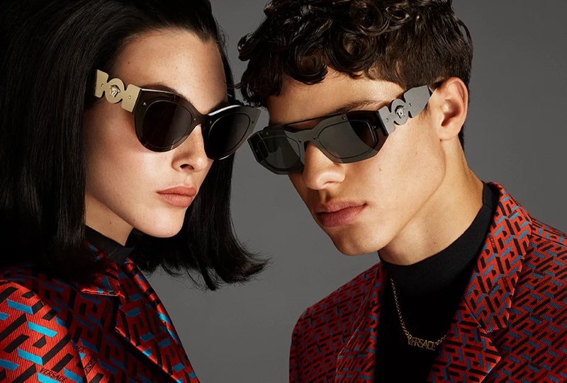 Vittoria Cerretti and Nacho Penin pose for Versace Eyewear fall-winter 2021 campaign.