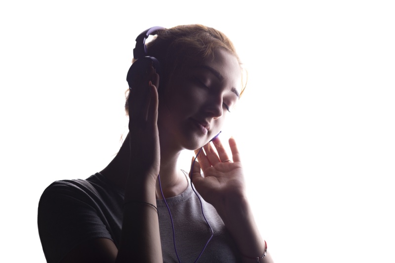 Woman Dreamy Headphones Shadow Image