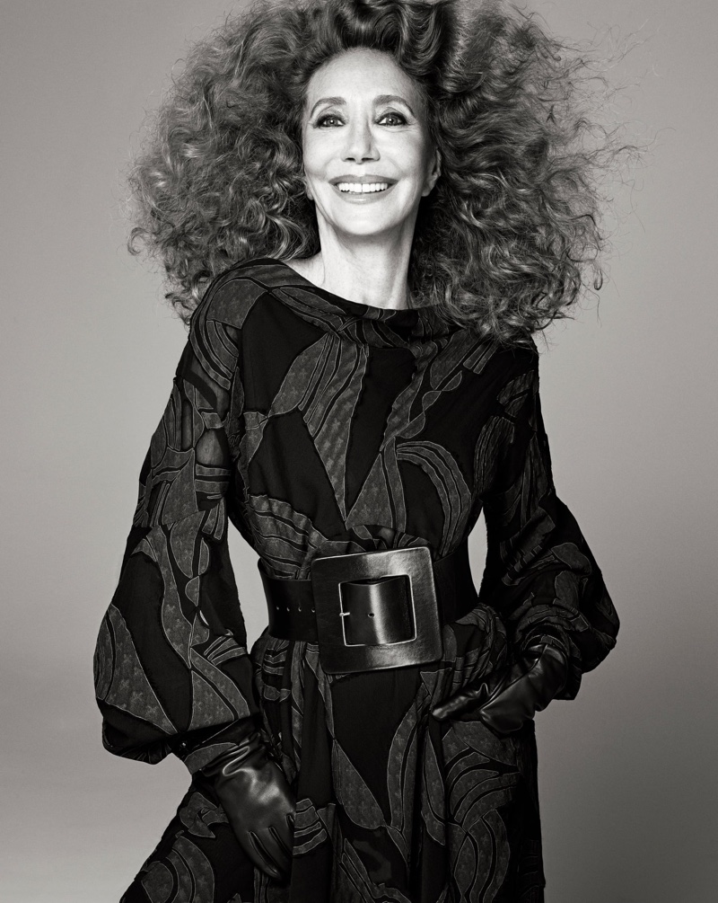 Marisa Berenson flashes a smile in Zara Studio fall-winter 2021 campaign.