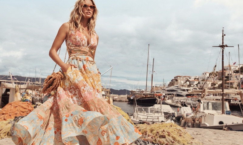 Postcard Pleated Midi Dress featured in Zimmermann resort 2022 campaign.