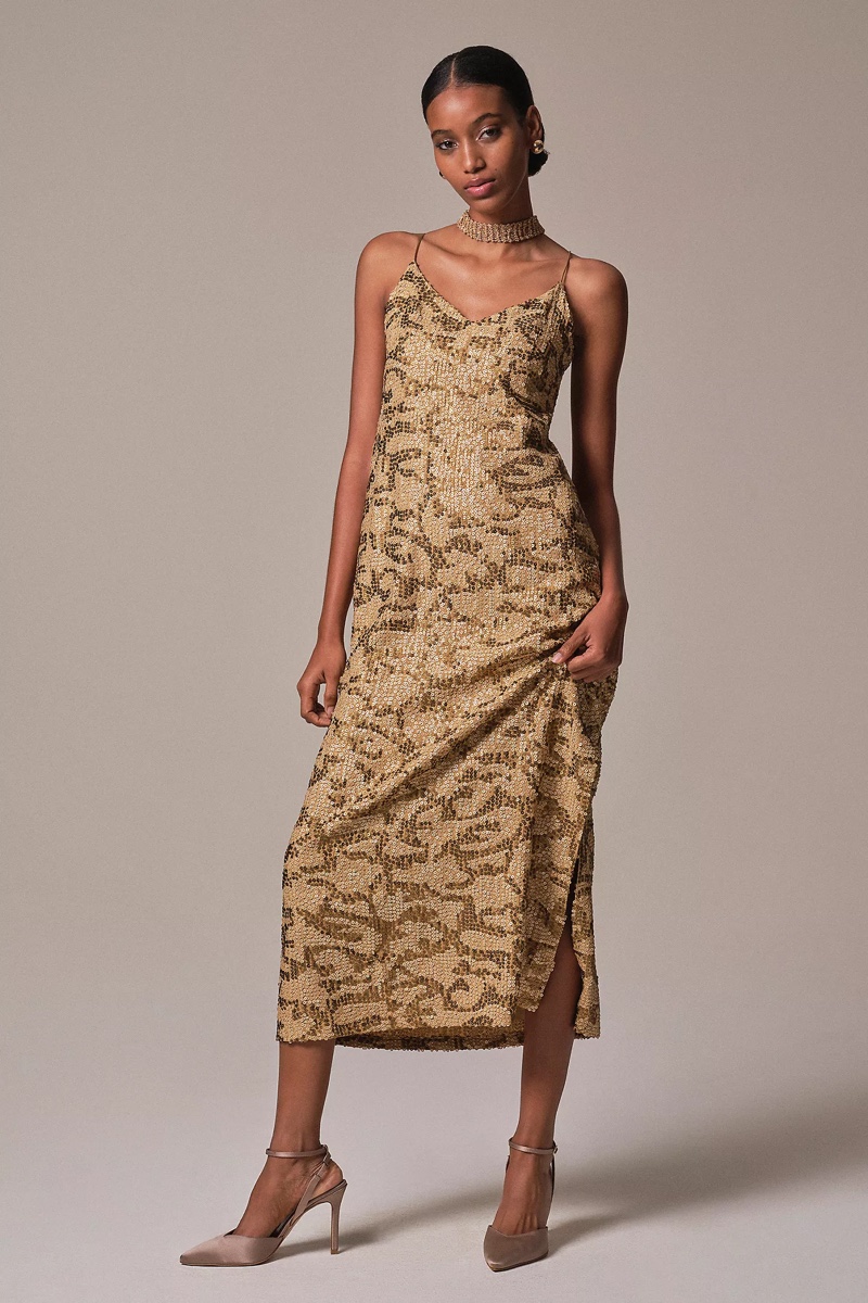 Anthropologie Sequined Slip Midi Dress $198