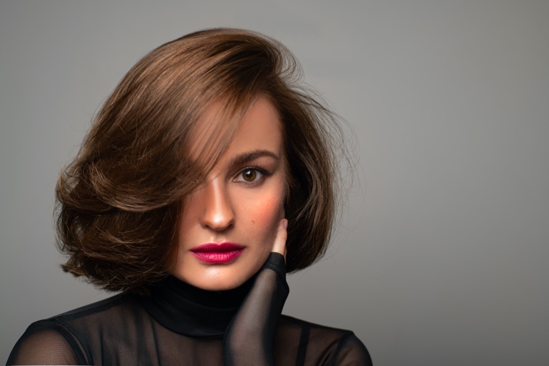 Beautiful Woman Brown Hair Layered Bob Hairstyle