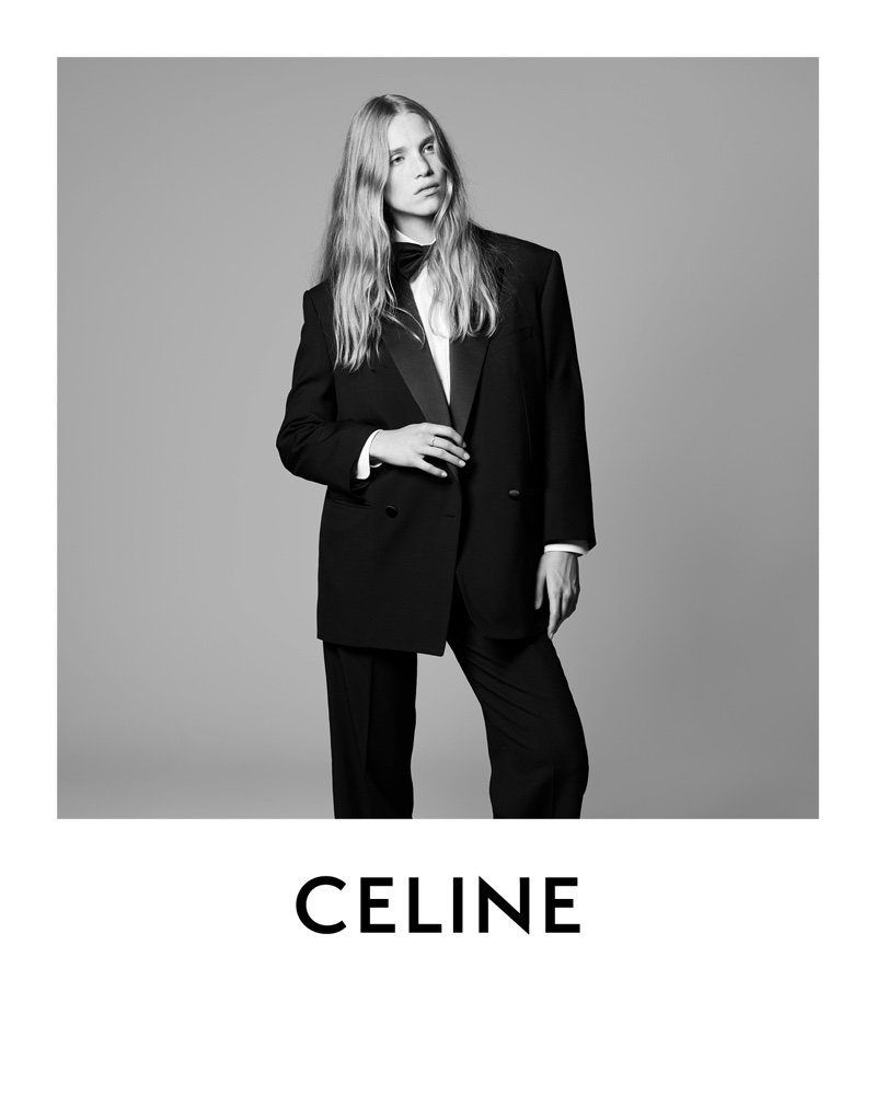 Black tie look featured in Celine Grands Classiques Session 4 campaign.