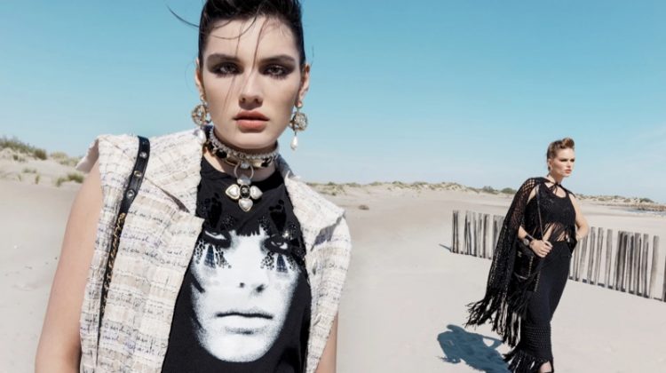 Anna, Mahary, Lola, Louise Pose on the Beach for Chanel Cruise 2022 Campaign
