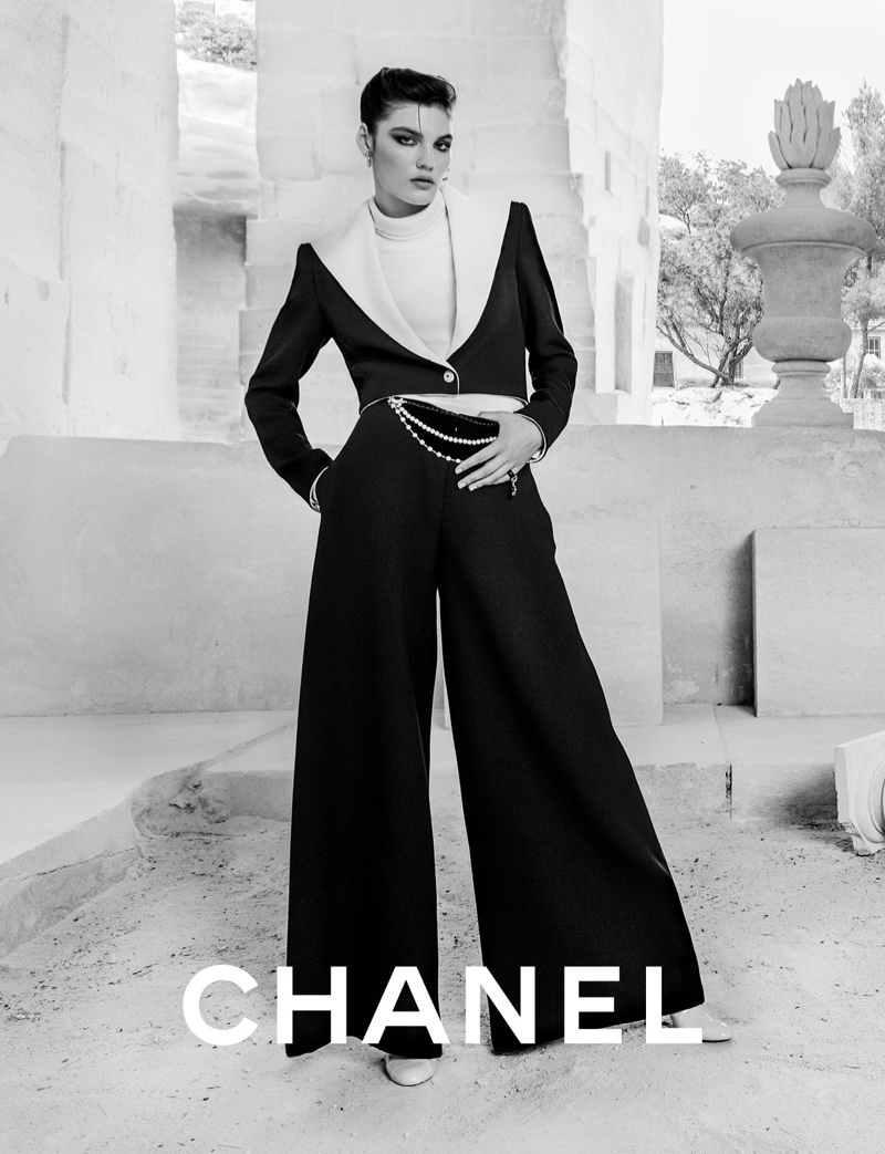 Lola Nicon poses for Chanel cruise 2022 campaign.