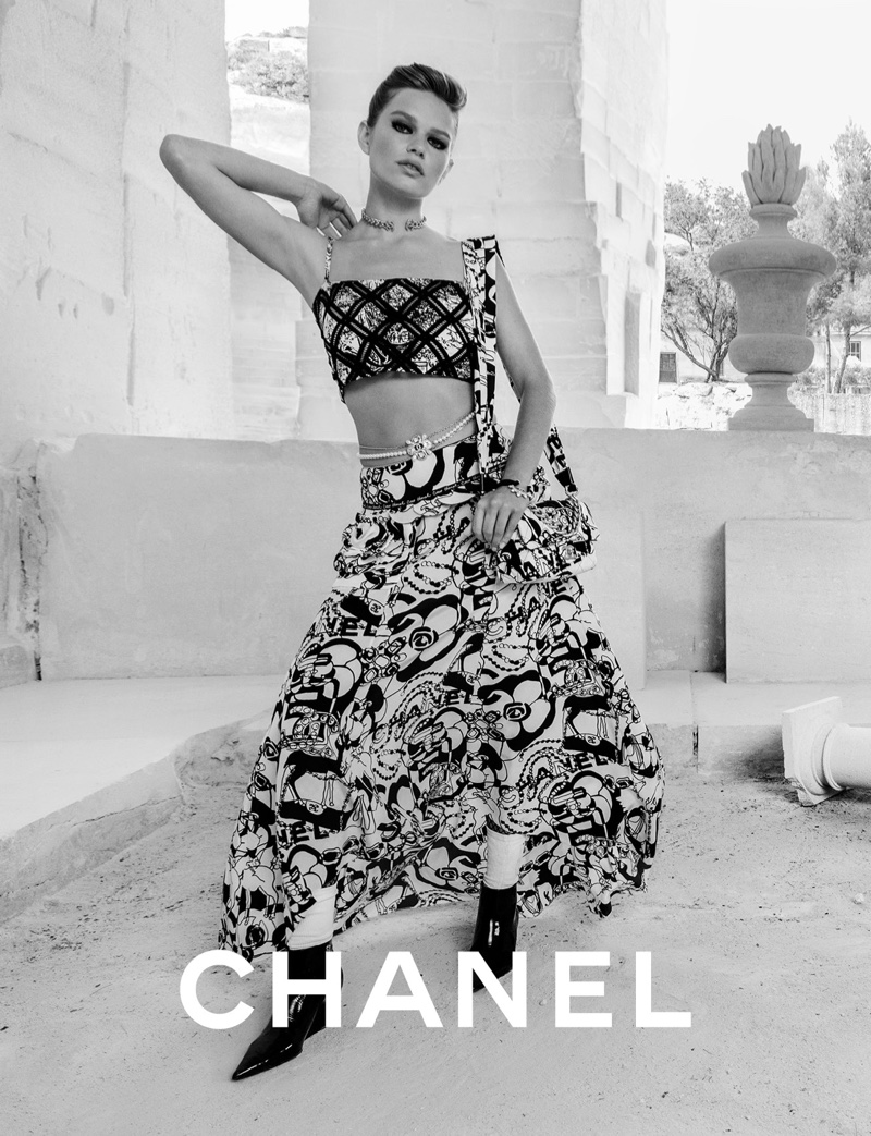 Model Anna Ewers fronts Chanel cruise 2022 campaign.