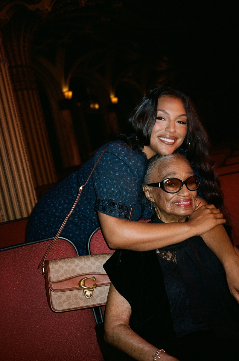 Paloma Elsesser models with her grandmother for Coach Holiday 2021 campaign.