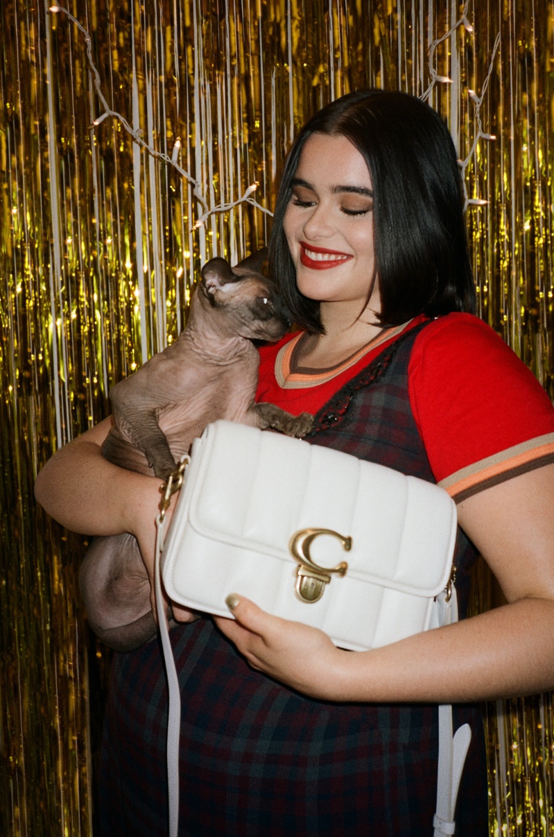 Barbie Ferreira stars alongside her cat Morty for Coach Holiday 2021 campaign.