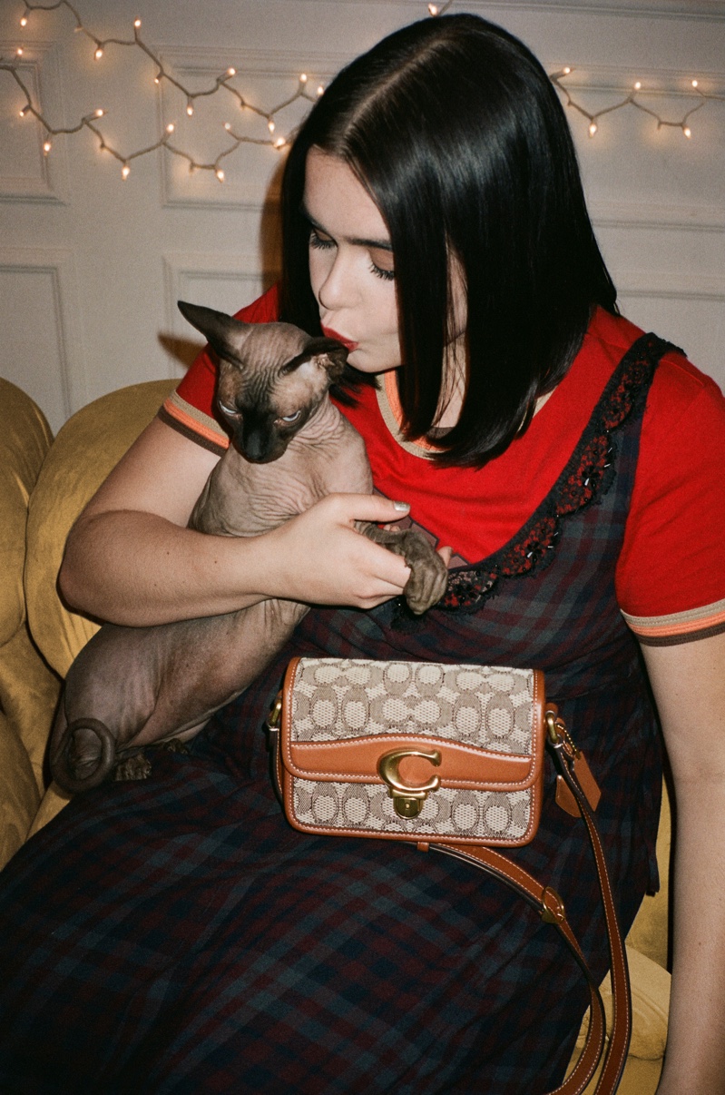 Barbie Ferreira stars alongside her cat Morty for Coach Holiday 2021 campaign.