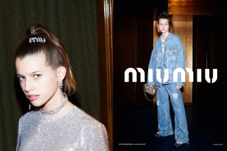 Ever Anderson poses for Miu Miu Nuit campaign.