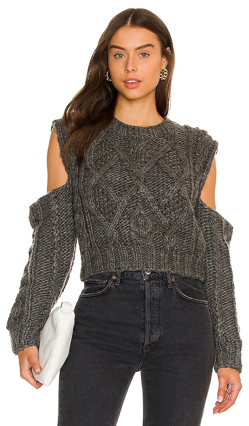 For Love & Lemons Andie Cut-Out Sweater in Charcoal. - size M (also in L, S, XS, XXS)