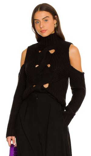For Love & Lemons Keke Cut Out Turtleneck in Black. - size L (also in M, S, XS)