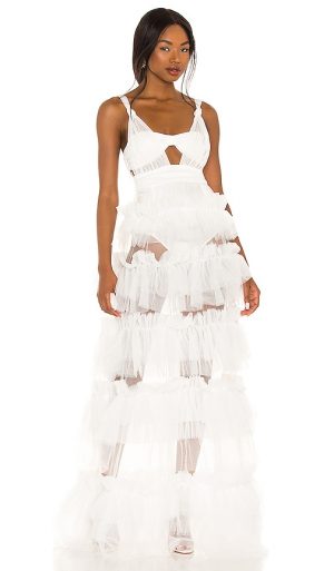 For Love & Lemons X REVOLVE Tiered Gown in Ivory. - size L (also in M, S, XS)