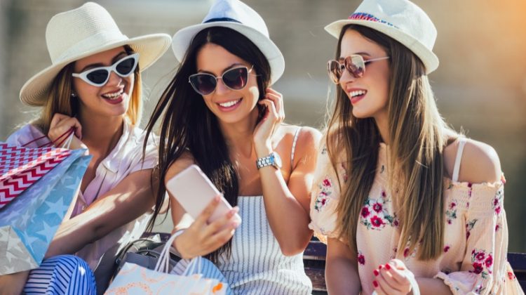 Group Women Shopping Style Looking Phone