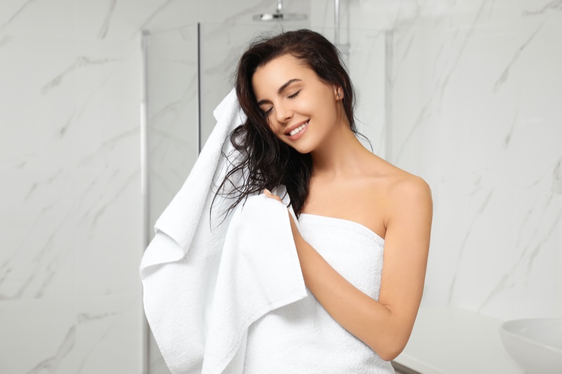 Happy Woman Towel Drying Hair