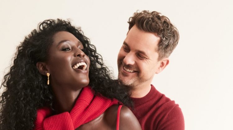 Sharing an embrace, Jodie Turner-Smith and Joshua Jackson pose for J. Crew Holiday 2021 campaign.