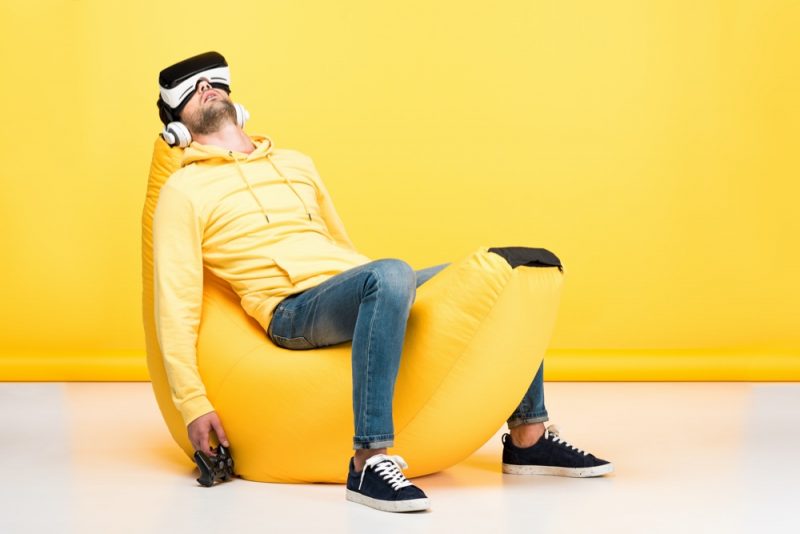 Man Bean Bag Chair Yellow Banana Virtual Game Headset