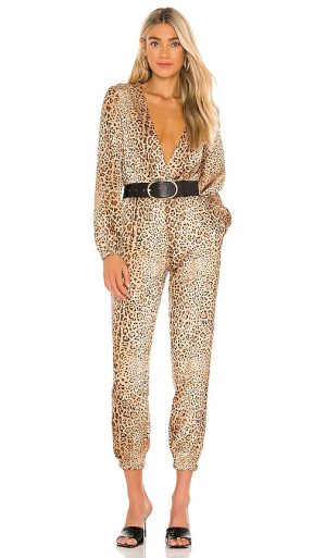 Michael Costello x REVOLVE Relaxed Surplice Jumpsuit in Brown. - size M (also in XS, XXS)