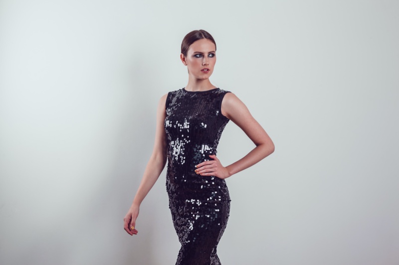 Model Black Sequin Sleeveless Dress