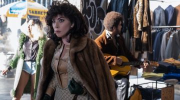 Lady Gaga wears vintage Gucci monogram print and fur coat as Patrizia Reggiani in House of Gucci. | Photo Credit: Fabio Lovino © 2021 Metro-Goldwyn-Mayer Pictures Inc. All Rights Reserved.