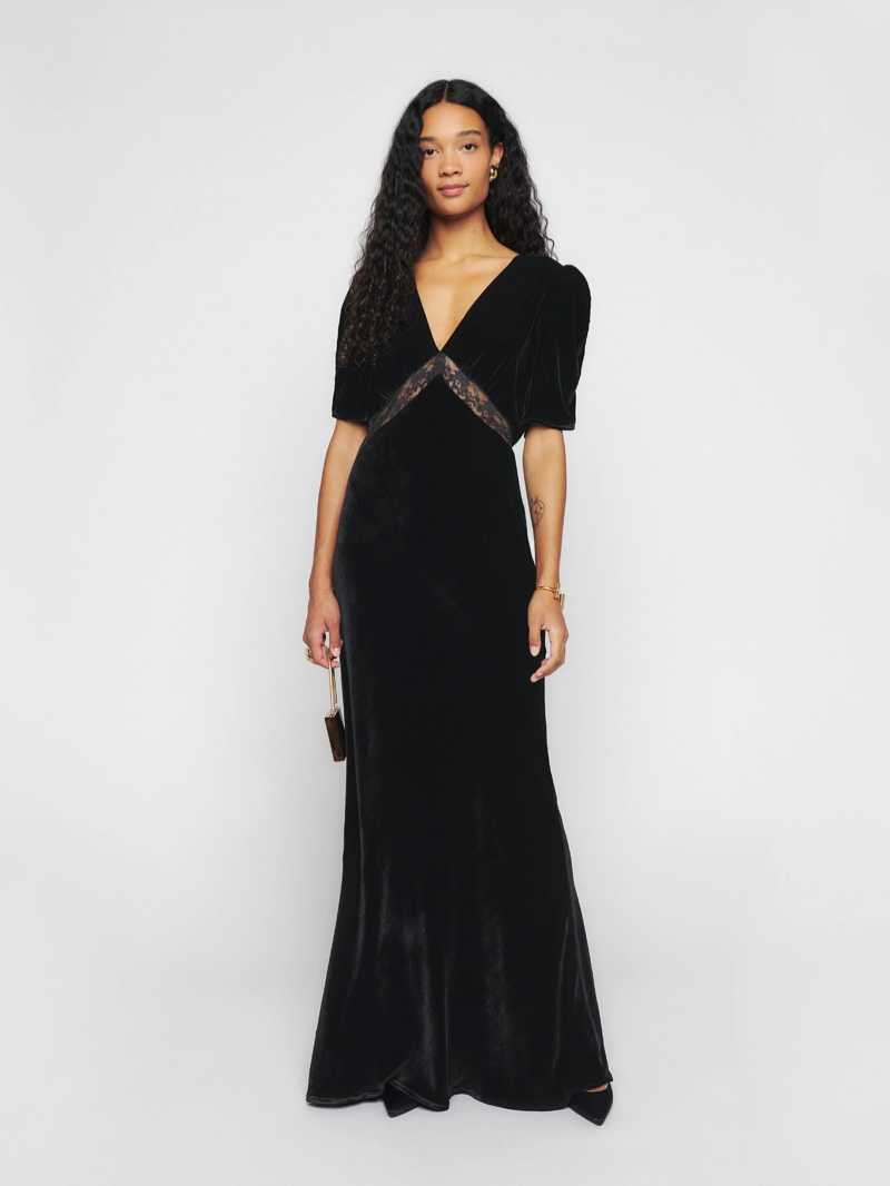 Reformation Malaga Velvet Dress in Black $336 (previously $448)