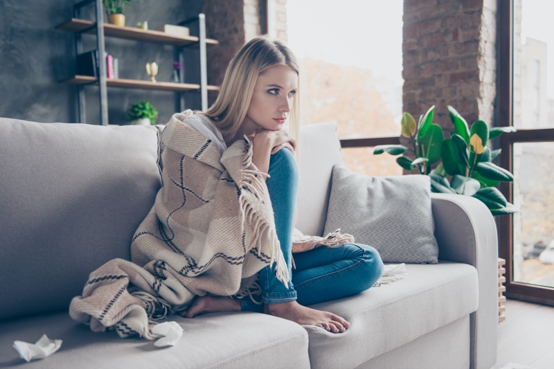 Sad Woman Couch Tissues