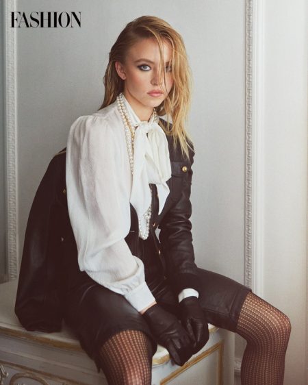 Sydney Sweeney Wears Saint Laurent Styles in FASHION Magazine Sydney Sweeney poses in a dramatic black and white ensemble. Photo: Greg Swales / FASHION