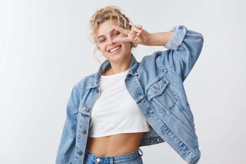 Woman Wearing Jean Jacket Crop Top