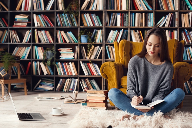 Woman Writing Notes Work Books