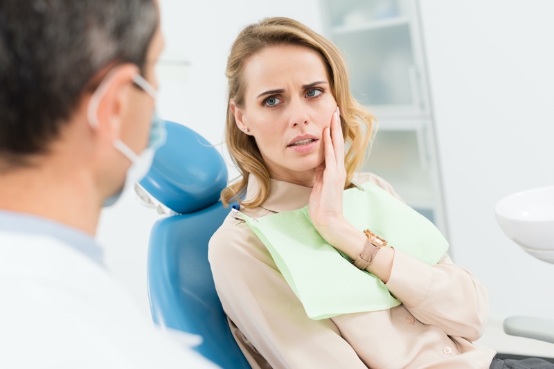 Worried Woman Dentist Chair