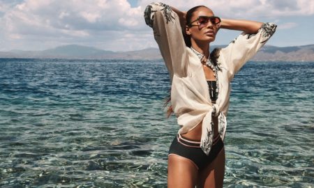 Joan Smalls Chases the Sun in Zimmermann Swim Resort 2022 Campaign Posing in Greece, Joan Smalls fronts Zimmermann Resort 2022 Swim campaign.