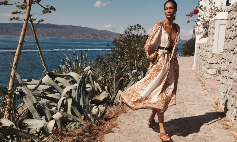 Joan Smalls poses for Zimmermann Swim Resort 2022 campaign.