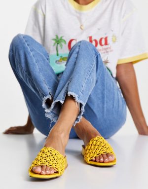 ASOS DESIGN Flexion woven mule sandals in yellow