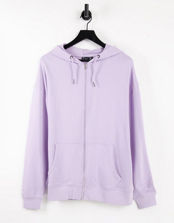 ASOS DESIGN organic cotton super oversized zip through hoodie in lilac-Purple