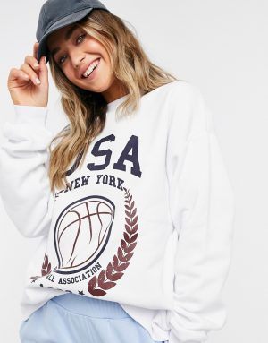 ASOS DESIGN oversized sweatshirt with USA baseball print in white