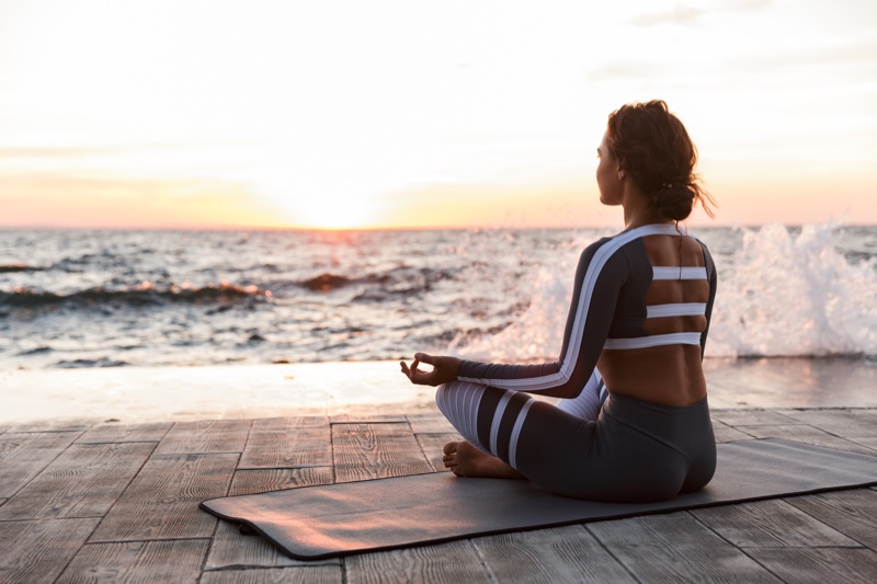 Back Woman Yoga Pose Sitting Water