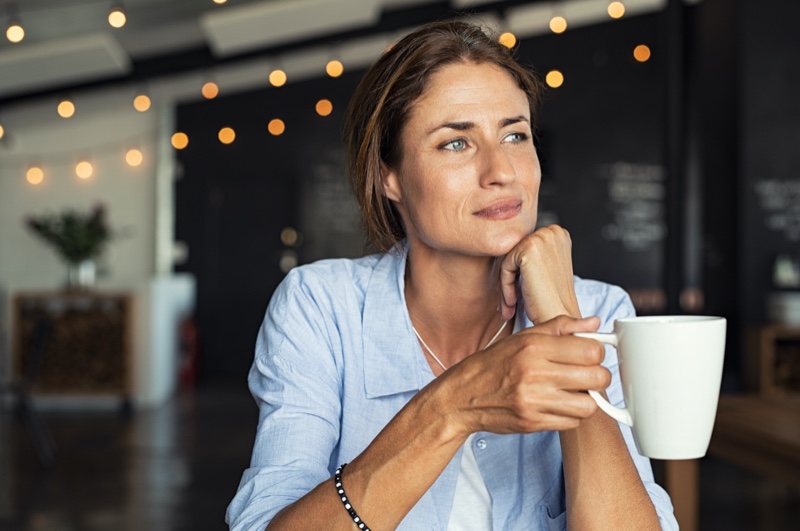 Beautiful Mature Woman Cup Coffee