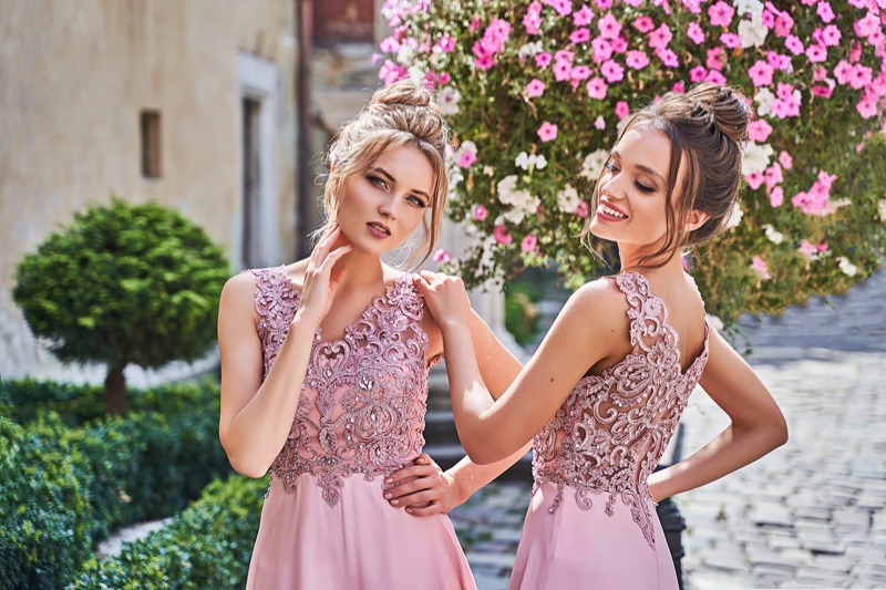 Bridesmaid Pink Dresses Two Models