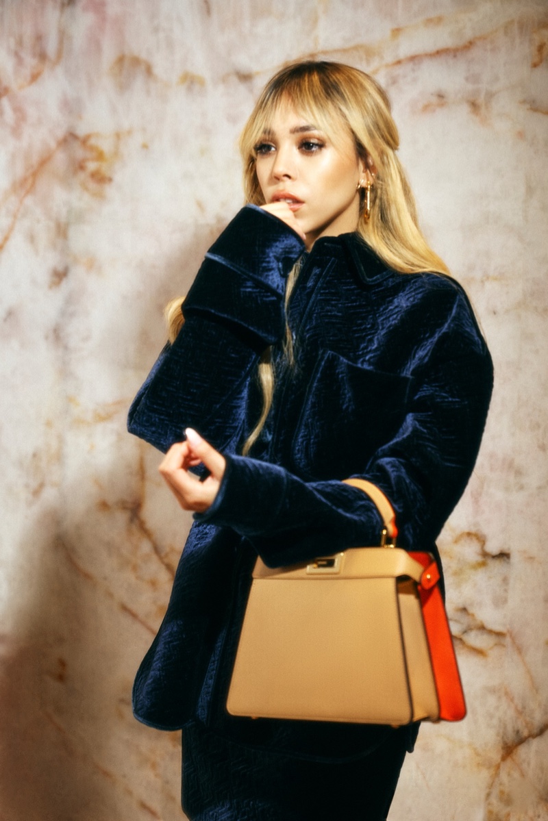 Danna Paola poses in a Fendi jacket and bag. Photo: Fendi