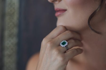 Emerald Diamond Ring Cropped Woman