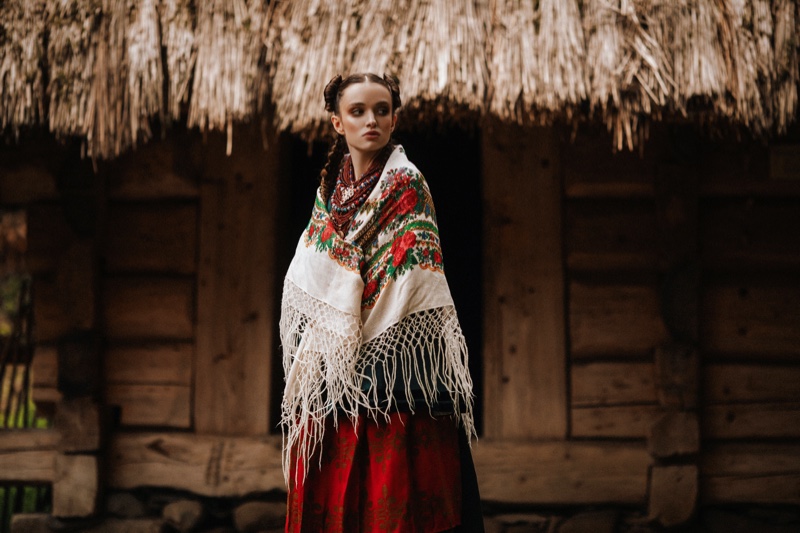 Fashion Model Traditional Ukrainian Dress Outfit