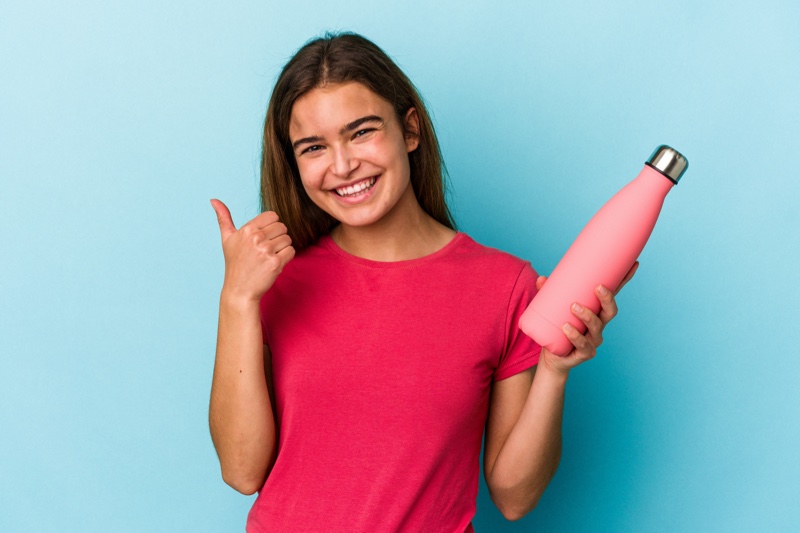 Girl Smiling Pink Reusable Water Bottle