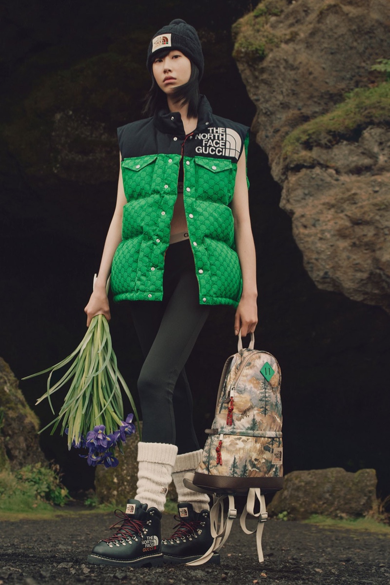 A green puffer vest stands out in Gucci's second The North Face collaboration. 