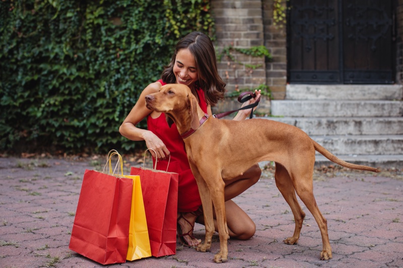 Happy Woman Dog Shopping Bags