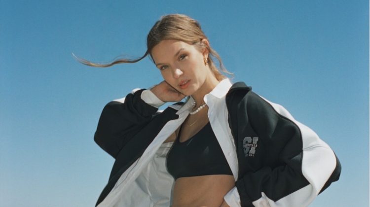 Wearing athleisure style, Josephine Skriver fronts Nasty Gal x Sports Illustrated campaign.