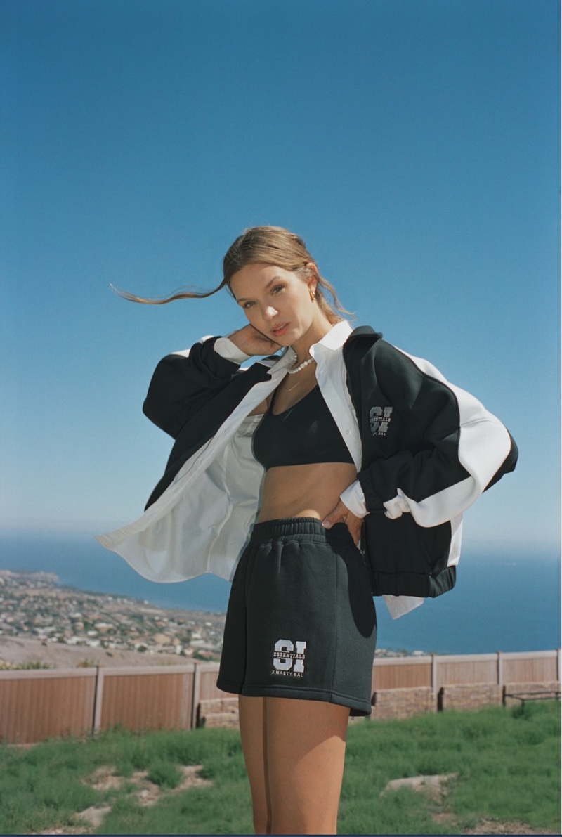 Wearing athleisure style, Josephine Skriver fronts Nasty Gal x Sports Illustrated campaign.