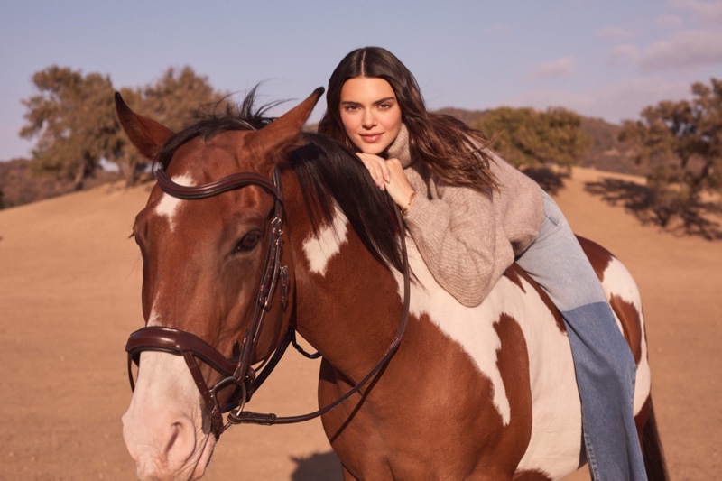 Posing on a horse, Kendall Jenner fronts Kendall for ABOUT YOU fall-winter 2021 campaign. Photo: Zoey Grossman