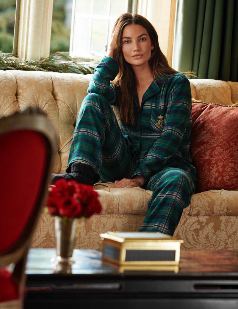 Pajama styles stand out in the Lauren Ralph Lauren Holiday 2021 campaign.